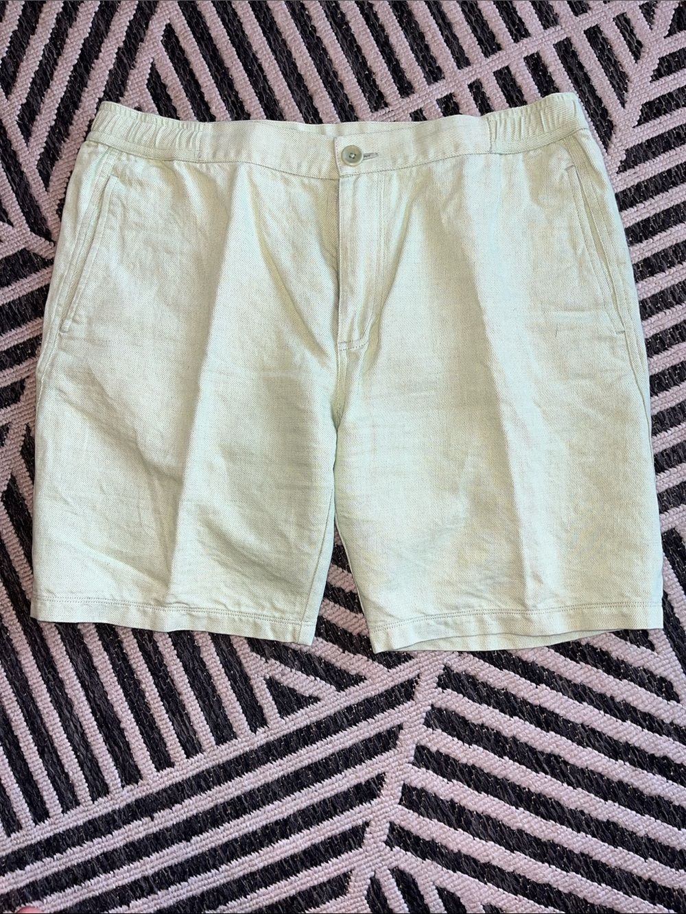 Goodman Brand Men's Linen-Blend Shorts in Light Mint Green {33-34W}